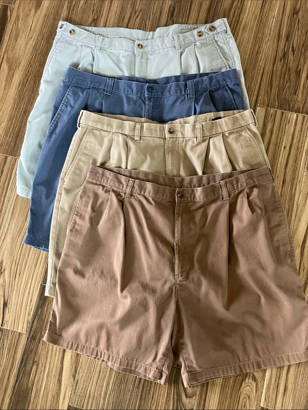 Pack of 4 Cotton Men’s Pleated Shorts in Brown, Khaki, Blue & Light Gray